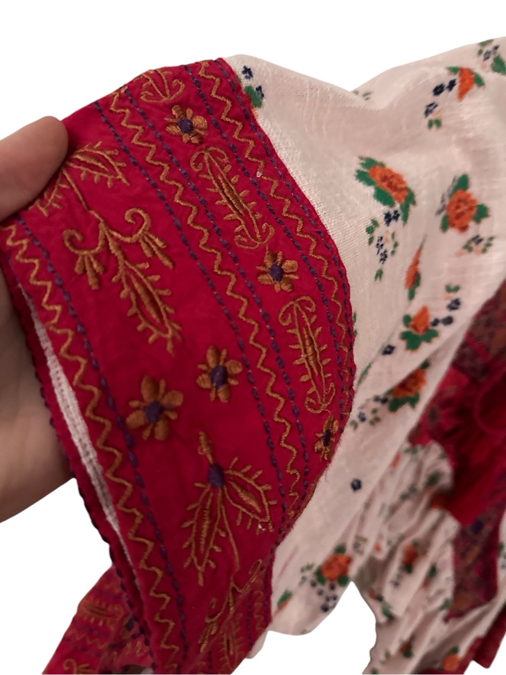 Free People Red & Cream Embroidered Lace-Up Peasant Top - Picture 6 of 6